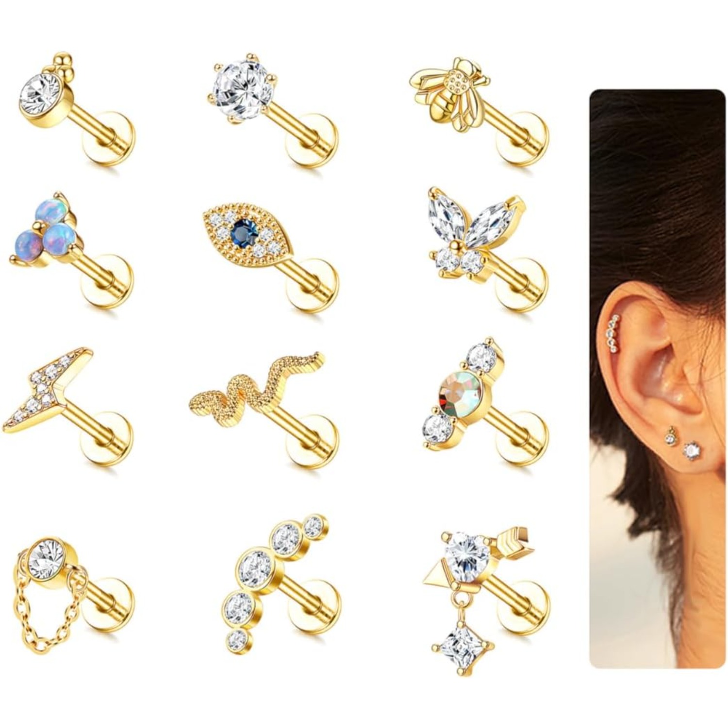 Bobisty, 1 pieza, pendientes d - Body Jewelry Surgical Steel reseña y precio
