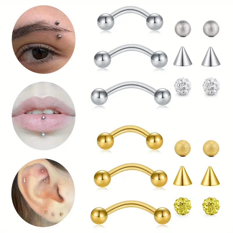 3pcs 16G acero inoxidable curv - Body Jewelry Replacement Ball reseña y precio